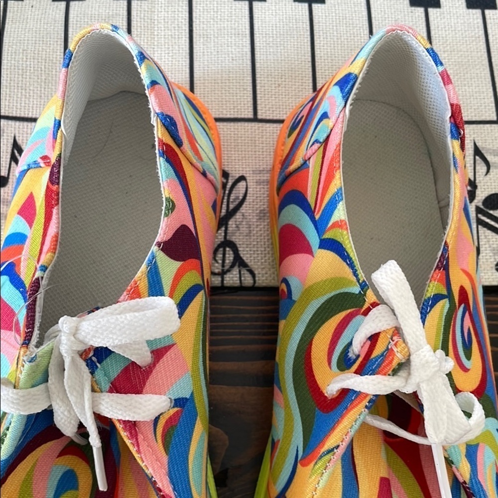 Rainbow Vivid Colorful White Lace Up Casual and Psychedelic Shoes - Picture 2 of 6